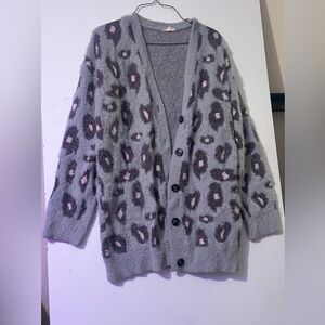 Grey leopard print cardigan